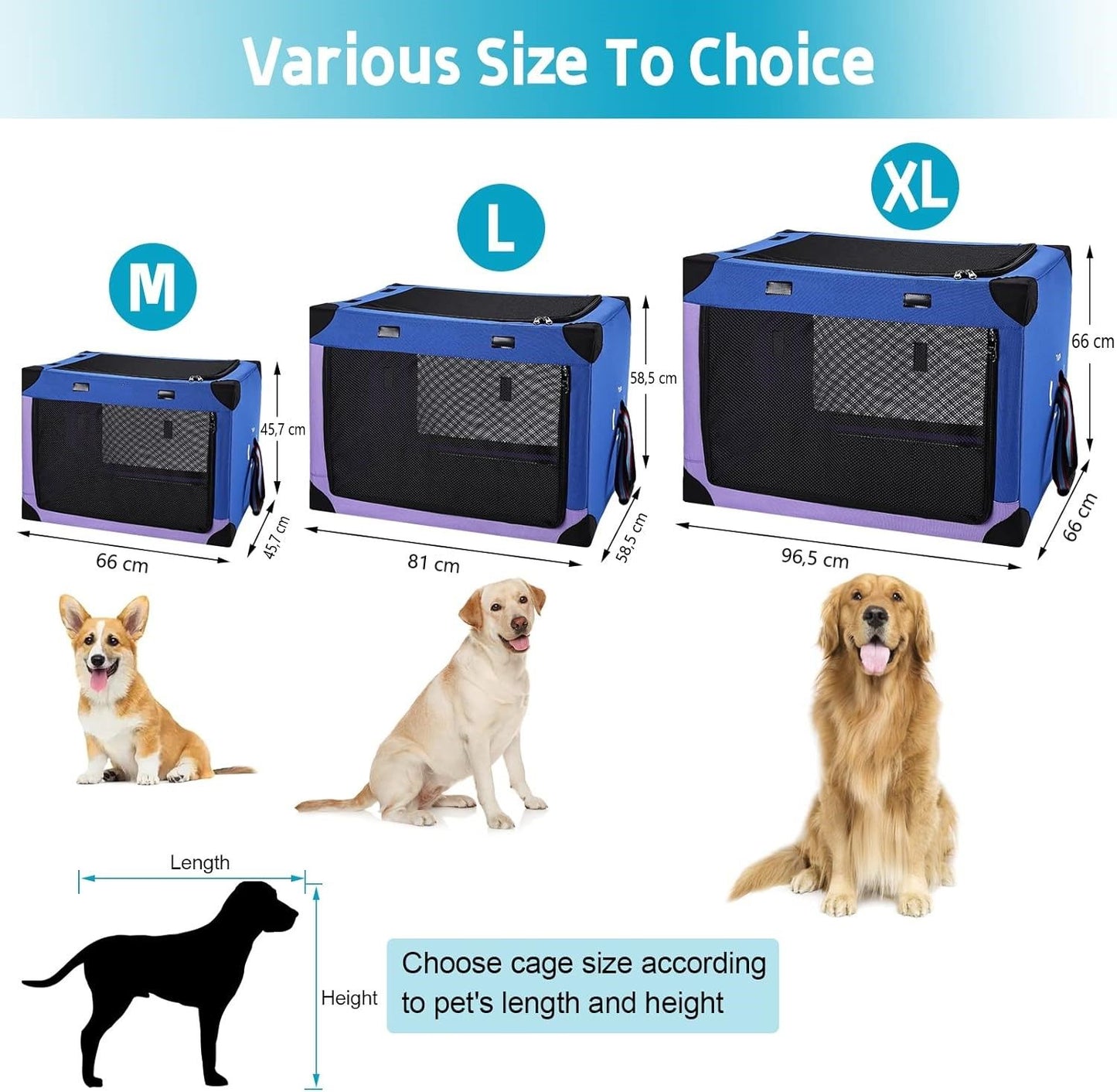 Portable Dog Crate Collapsible, Blue Purple